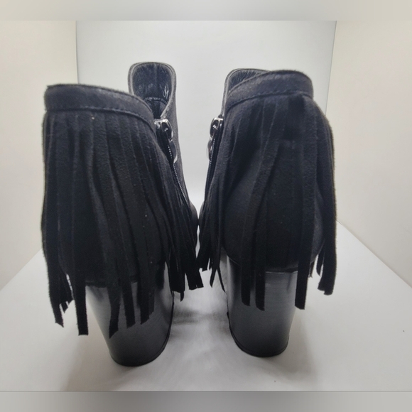 Hot Kiss Sassy Size 6 Suede Ankle Boot with Fringe Chunky Heel Boho Zipper - Picture 5 of 9